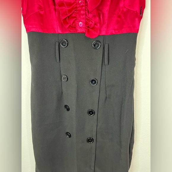 Roulette Pink & Black Sleeveless Ruffle Button-Up Dress Size 4P Double Breasted - Picture 5 of 9